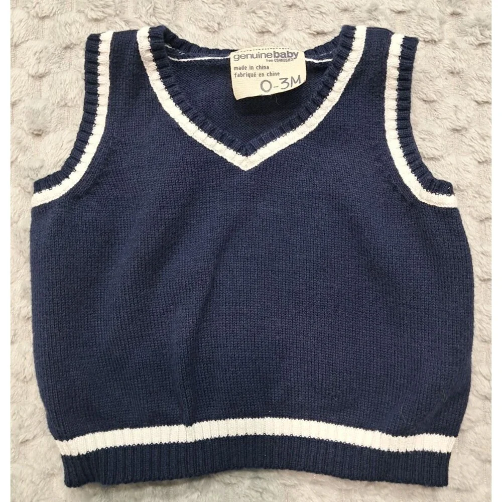 OshKosh Genuine Baby Vest Boys 0-3 Months Sweater V-Neck Pullover Preppy Classic